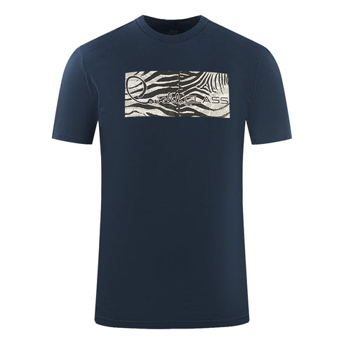 Cavalli Class Zebra Print Box Logo Navy Blue T Shirt